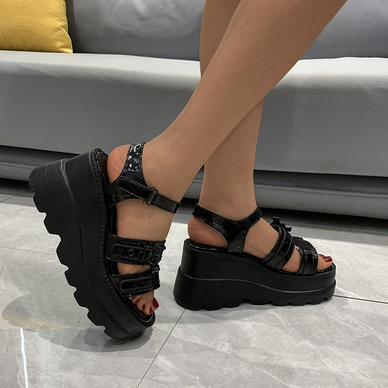 Amozae  Women's Platform Sandals Fashion Punk Gothic Wedge Sandals Women Platform Casual Woman High Heels Sandales Femmes Été