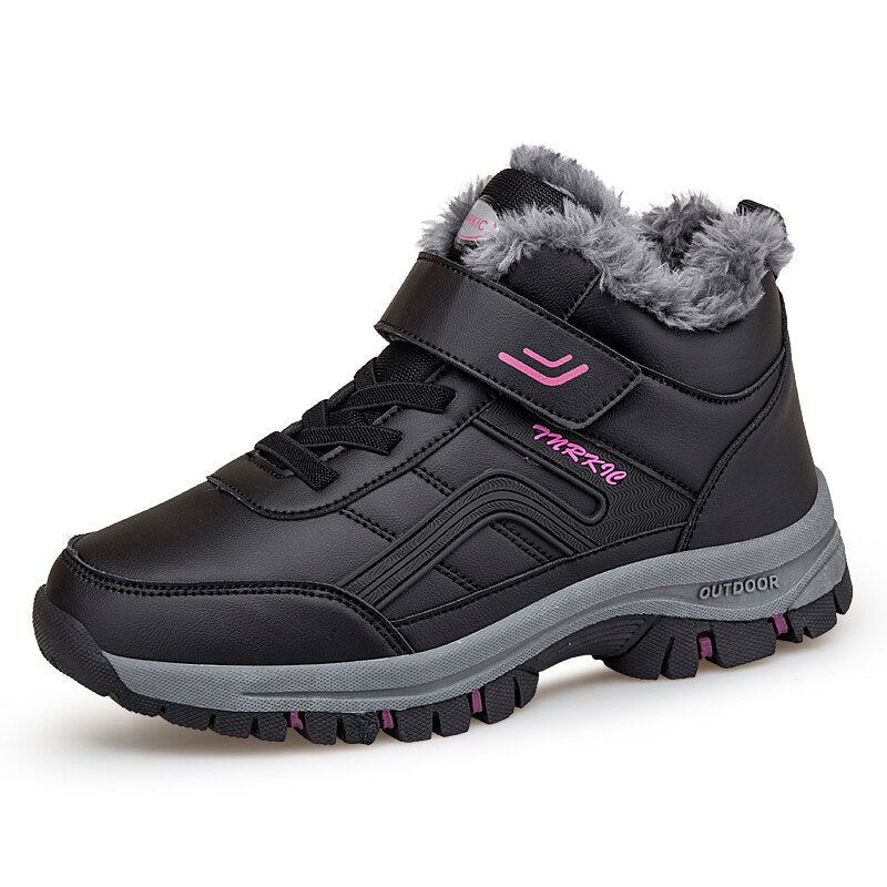 flowersverse Winter Women Boots With Fur Warm Snow Women Non-Slip Boots Men Work Casual Shoes Sneakers High Top Mom And Dad Jogging Shoes