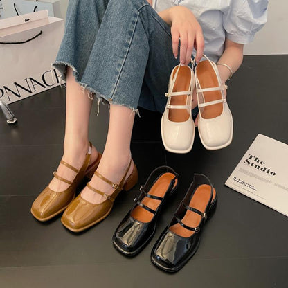 flowersverse Summer Women Sandals Square Toe Back Open Buckle Chunky Heel Females Pumps Fashion Elegant Leisure Cozy Mary Jane Lady Shoe