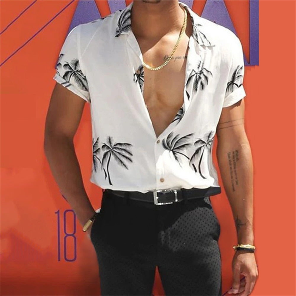 flowersverse New Luxury Social Shirts For Men Casual Floral Print Short-sleeved Tees Summer Loose Simple Tops Lapel Shirt Men's Clothing