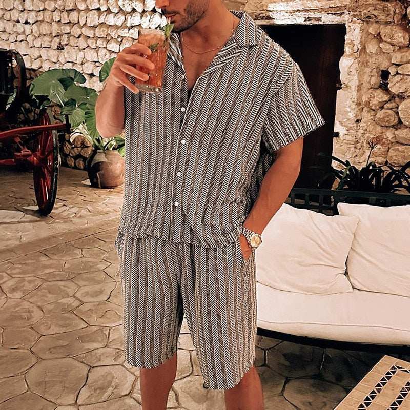 flowersverse Men's Short Sleeve Dress Shirt and Shorts Set - Perfect for Summer