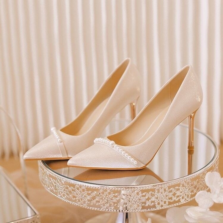 flowersverse Women's Pumps Pointed Toe Slip-On Female Pumps Summer New Solid Fashion Daily Sweet Leisure Party High Heel Ladies Shoes