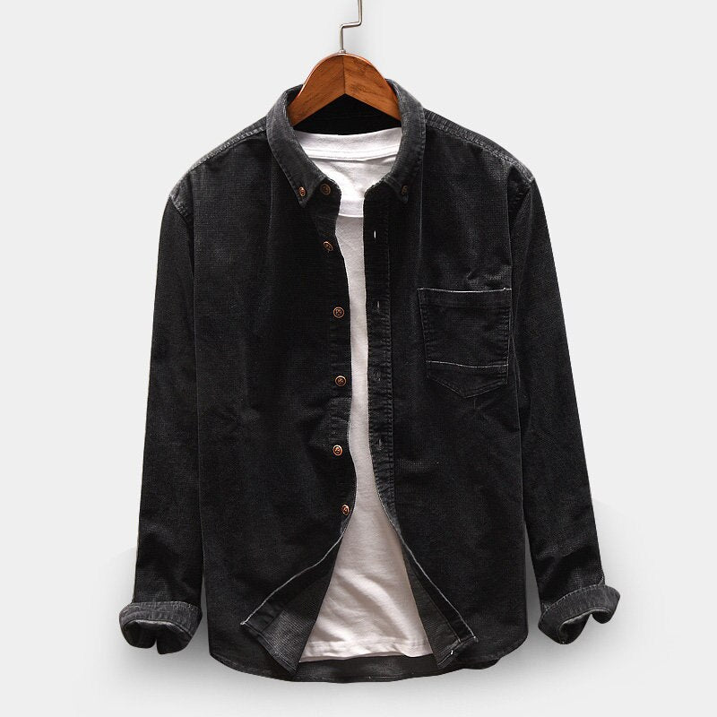 flowersverse Autumn Men Shirt Long Sleeve Regular Fit Mens Casual Shirt Thick Solid Color Men's Shirts With Pockets Male Coat MY846