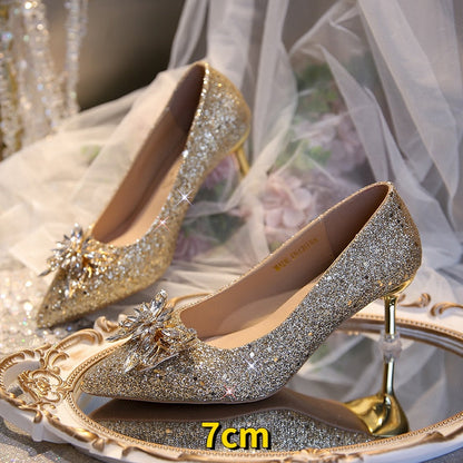 Christmas Gift Summer Pointed Crystal Fairy Ladies Wind Sandals Rhinestone Butterfly-Knot Transparent High Heel Women Sandals Fashion Shoes