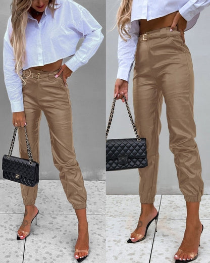 PU Leather High Waist Pants