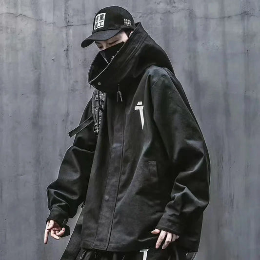 flowersverse  -  Men Japanese Harajuku Sweatshirt Oversize Hoodie Long Cloak Hip Hop Gothic Outwear Streetwear Techwear Coat Tops Clothes