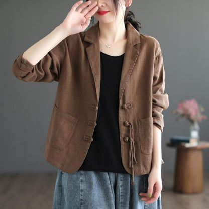 flowersverse Thin Blazer Women Coats Women Clothing Fashion Clothes Casual Vintage Spring Elegant Cotton Linen Streetwear Autumn Comfortable