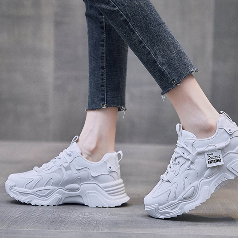 flowersverse New Black Sneakers Casual Vulcanized Shoes Woman High Platform Sneakers Lace Up White Sneakers Women  Increasing Torre Shoes