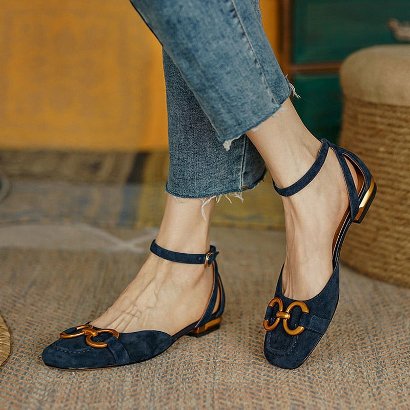 Amozae French Hollow Ladies Sandals Commute Classic Low-heeled Female Single Shoes Summer New Casual Square Head Women's Shoes