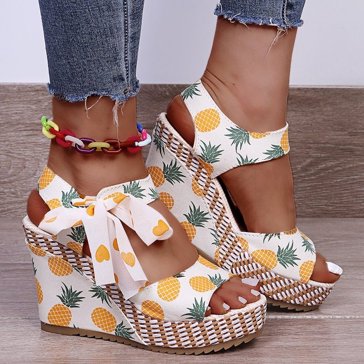 Christmas Gift Women Sandals Dot Bowknot Design Platform Wedge Female Casual High Increas Shoes Ladies Fashion Ankle Strap Open Toe Sandals