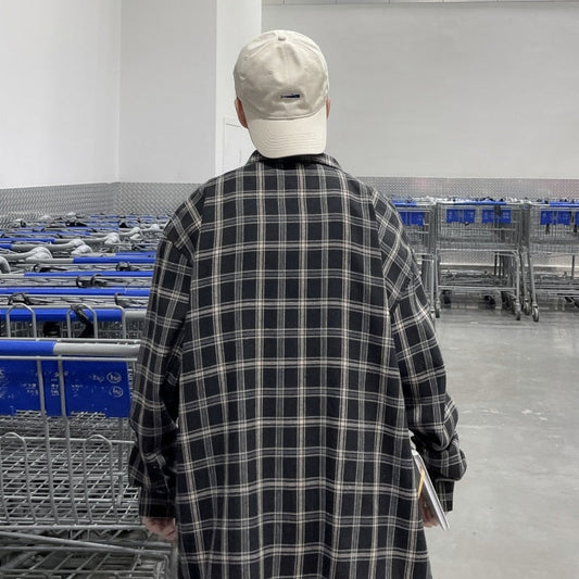 flowersverse Harajuku Plaid Shirt Men Hip Hop Flannel Checked Over Size Shirt High Quality Spring New Oversize Streetwear Green Retro Blouses