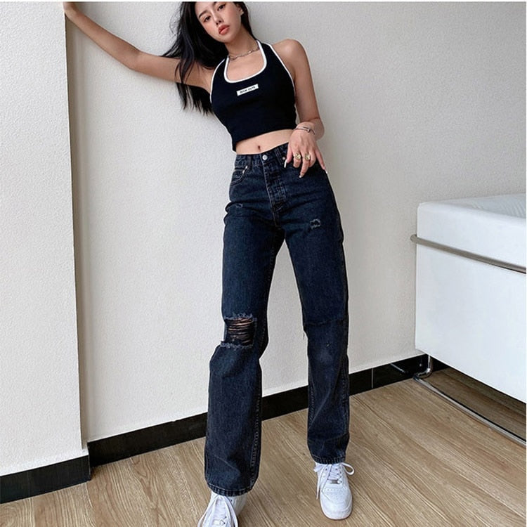 Pants Boyfriend Female Women&#39;s Jeans Large Size Jean Women Jeans Pants High Waist Mom Ripped Jeans Stright Trousers