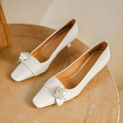 flowersverse Wedding Ladies Shoes Prom Middle Heel Square Head Women's Pumps Elegant Fairy Style Gentle Female Single Shoes