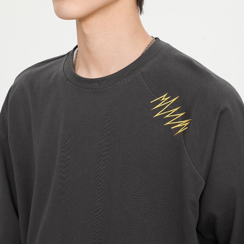 flowersverse Summer New Vintage Men's T-Shirt Casual American Irregular Personalized Embroidery T-shirts Cotton 200G Fashion Hip Hop Unisex