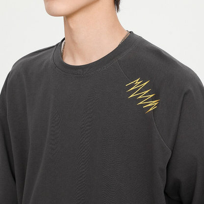 flowersverse Summer New Vintage Men's T-Shirt Casual American Irregular Personalized Embroidery T-shirts Cotton 200G Fashion Hip Hop Unisex