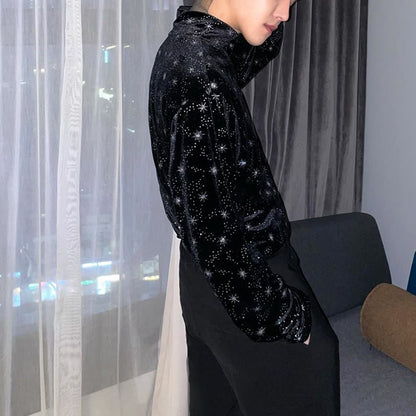 flowersverse Men Casual T Shirt Printed Velour Turtleneck Streetwear Long Sleeve Undershirts Cozy Leisure Men Clothing EU XS-XL