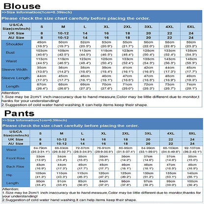 2PCS Summer Suits Women Vintage Printed Urban Tracksuit Two Piece Sets Casual Half Sleeve Blouse Pants Sets Matching Sets