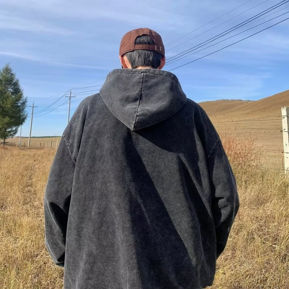 flowersverse American Style Hooded Sweatshirt Men's Zip Up Hoodie Harajuku Retro Streetwear Women Loose Jacket Spring Fall New In