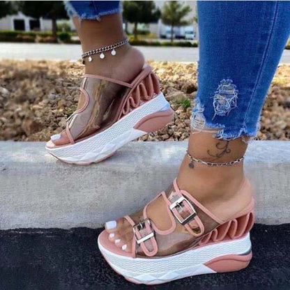 Amozae  Summer Slippers Women Shoes Large Size Belt Buckle Wedge Platform Slipper Woman Shoes Female Fashion Casual Heels Sandals