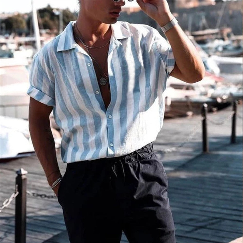 flowersverse New Luxury Social Shirts For Men Casual Floral Print Short-sleeved Tees Summer Loose Simple Tops Lapel Shirt Men's Clothing