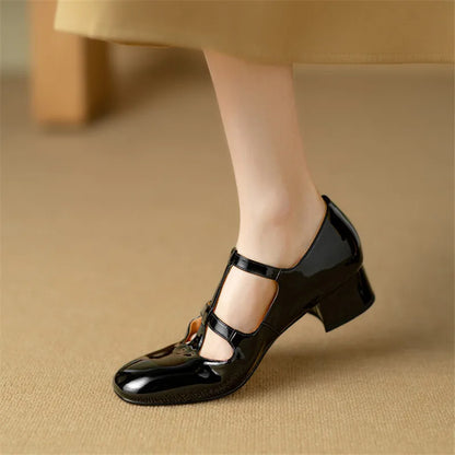 New Spring Summer Patent Leather Women Shoes Round Toe Shallow Women Pumps Mary Jane Shoes for Women Straps Gladiator Shoes