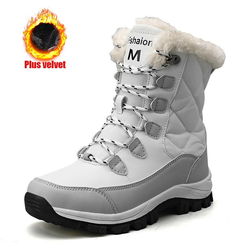 flowersverse Women's Winter High Boot With Fur Snow Boot Warm Puffy Boots For Women Water Proof White Platform Boot Shoes 41 Mid Calf Boots