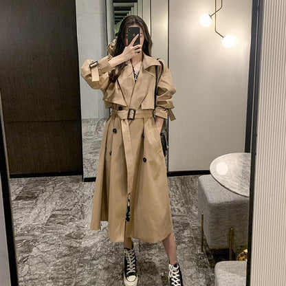 flowersverse Turn Down Collar V Neck Double Breasted Trench Coat Women Winter Clothes Women with Belt Korean Style Casual Slim Windbreaker
