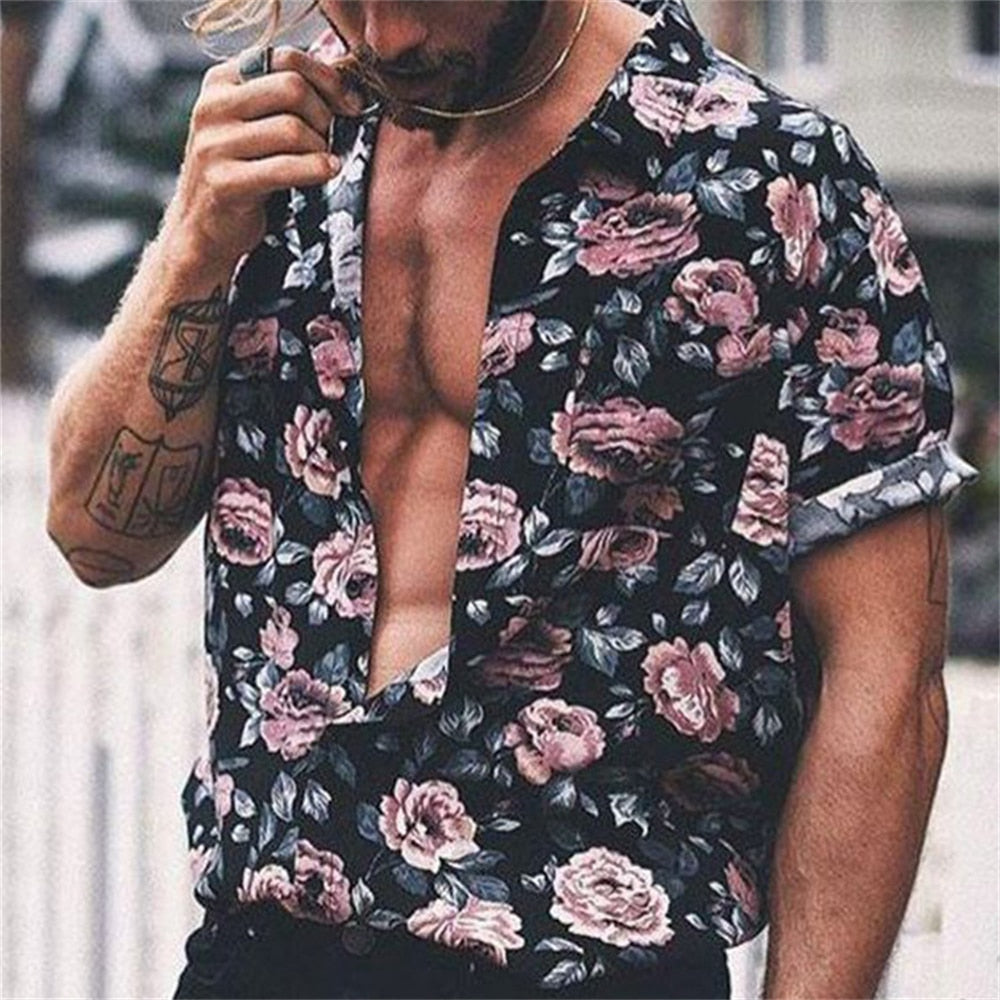 flowersverse New Luxury Social Shirts For Men Casual Floral Print Short-sleeved Tees Summer Loose Simple Tops Lapel Shirt Men's Clothing