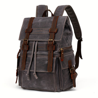 15-inch Laptop Vintage Canvas Backpack - Durable Leather Trim, Spacious Interior, Comfortable Shoulder Straps, Perfect for Vacation, Hiking, Mountaineering, Casual Outdoor Activities