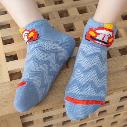 5 Pairs Of Toddler's Cute Car Design Low-cut Ankle Socks, Soft Comfy Cotton Blend Children's Socks For Boys Girls All Seasons Wearing