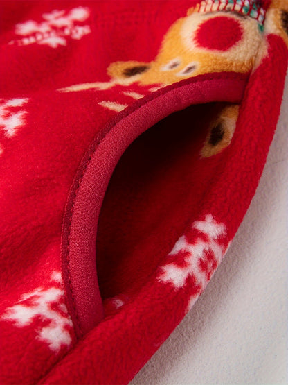 Cozy Boy's Reindeer Pattern Fleece Jacket, Warm Zip-Up Stand Collar Coat for Fall Winter Outdoor Adventures