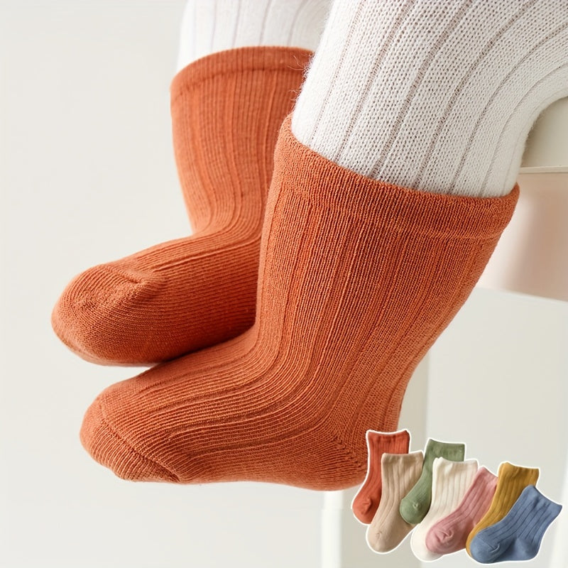 7 Pairs Of Newborn Baby Solid Cotton Socks, For Infant Boys And Girls Keep Warm In Spring And Autumn