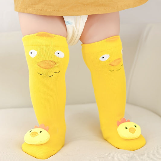 A Pair Of Kid's Toddler's Fashion Cute Cartoon Animal Design Novelty Knee-high Socks, Cotton Non-slip Socks For Outdoor Wearing All Seasons Wearing