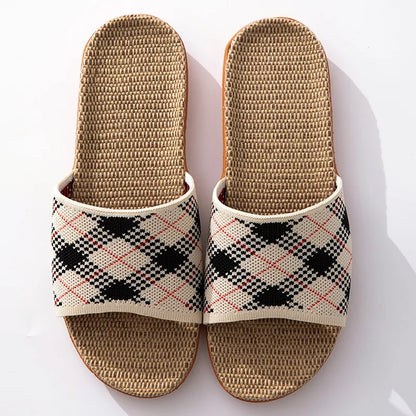 linen slippers women's summer indoor couple home home non-slip platform soled hemp slippers four seasons sandals men's summer off-white