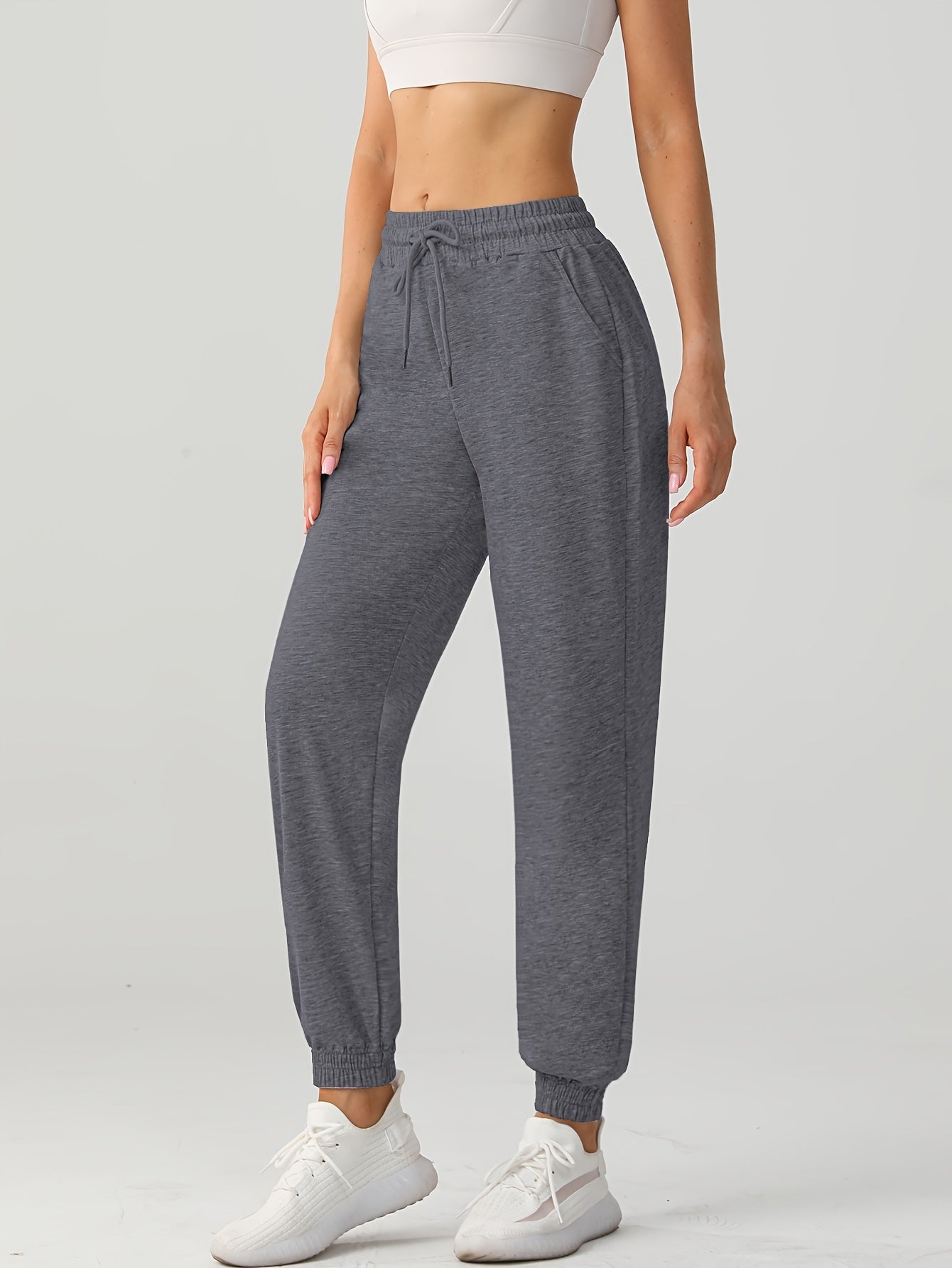 Cozy Drawstring Joggers For Women - Casual Polyester Sweatpants With Pockets, Perfect For Fall & Winter Outdoor Activities