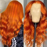 Ombre Ginger Orange Colored Lace Front Human Hair Wigs For Women Transparent Lace Body Wave Synthetic Wig Pre Plucked 180%