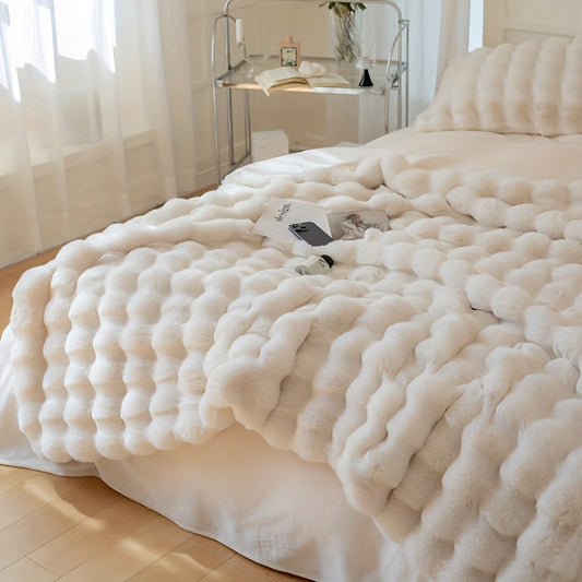 1pc Luxurious Faux Rabbit Fur Reversible Throw Blanket - Soft, Warm, Cozy, Versatile, and Lightweight for Office, Outdoor, Camping, Sofa, and Gift - Perfect for All Seasons and Occasions