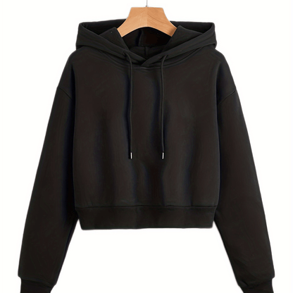 Warm & Stylish Women's Hoodie - Solid Color, Drawstring, Long Sleeve, Easy-care Fabric for Fall/Winter