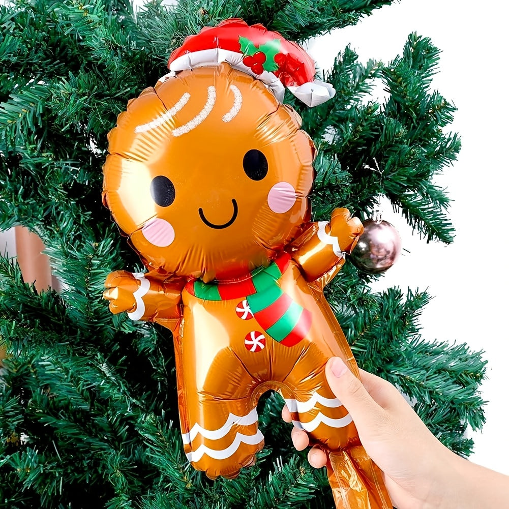 45pcs Foil Balloon Christmas Decoration Kit, Santa Claus, Christmas Tree, Gingerbread Man, No Electricity Needed, Suitable for Ages 14+