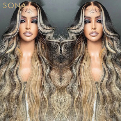 Braziliain Body Wave Ombre Blonde Lace Front Wig Transparent Lace Frontal Wig Lace Closure Simulation Human Hair Wigs for Women Cosplay Preplucked