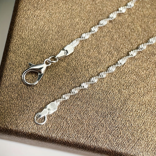 1pc Double Layers Water Wave Chain Necklace, 925 Sterling Silver Plated Necklace Chain, With Lobster Clasps, 16-30inch Necklace Chain Jewelry Gift