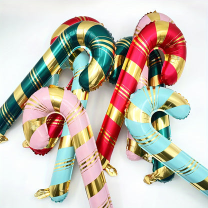 Set of 4 Christmas Candy Cane Foil Balloons - Festive Aluminum Film Balloon Decorations for Holiday Party & Christmas Photography Props