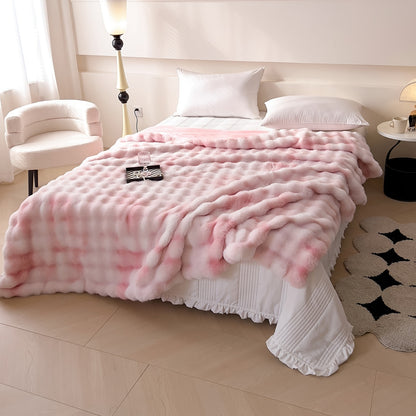 1pc Luxurious Tie-Dye Faux Rabbit Fur Shaggy Blanket - Soft, Fluffy, Plush Throw for Bed, Sofa, Nap - Warm, Cozy, and Velvety Texture