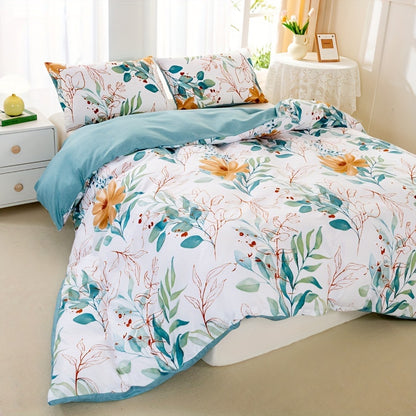 3pcs Floral Print Duvet Cover Set, Soft Microfiber Bedding With 1 Duvet Cover And 2 Pillowcases - No Comforter Or Pillow Core, Elegant Bedroom Decor