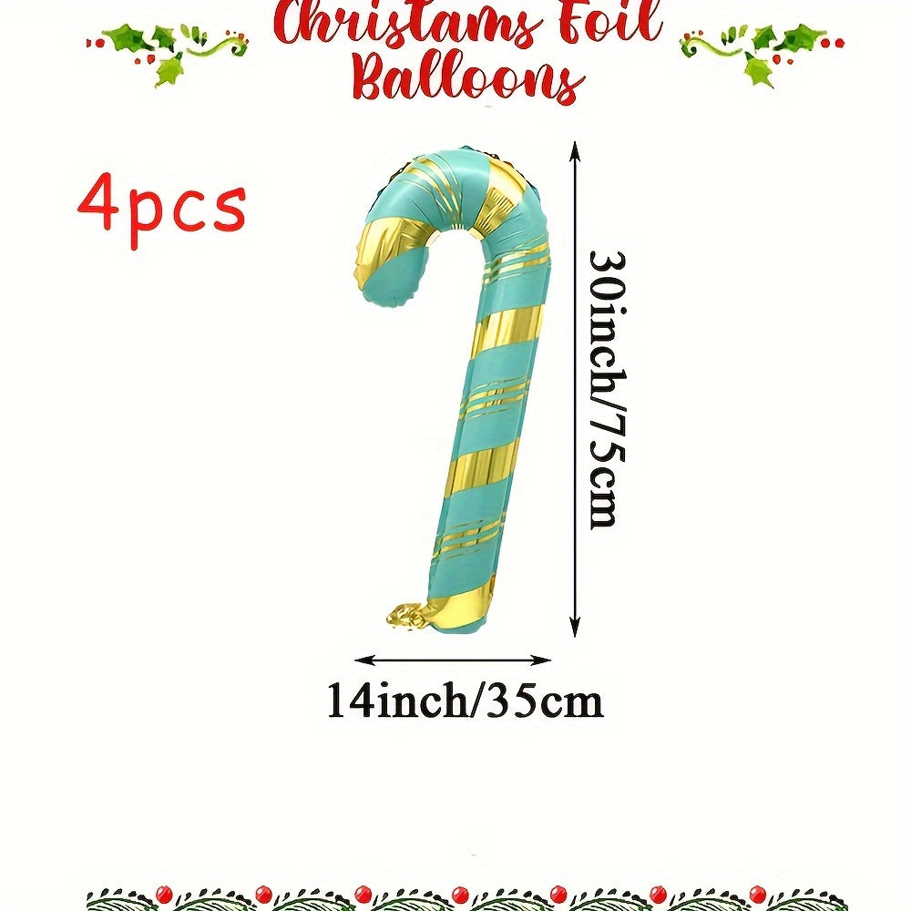 Set of 4 Christmas Candy Cane Foil Balloons - Festive Aluminum Film Balloon Decorations for Holiday Party & Christmas Photography Props