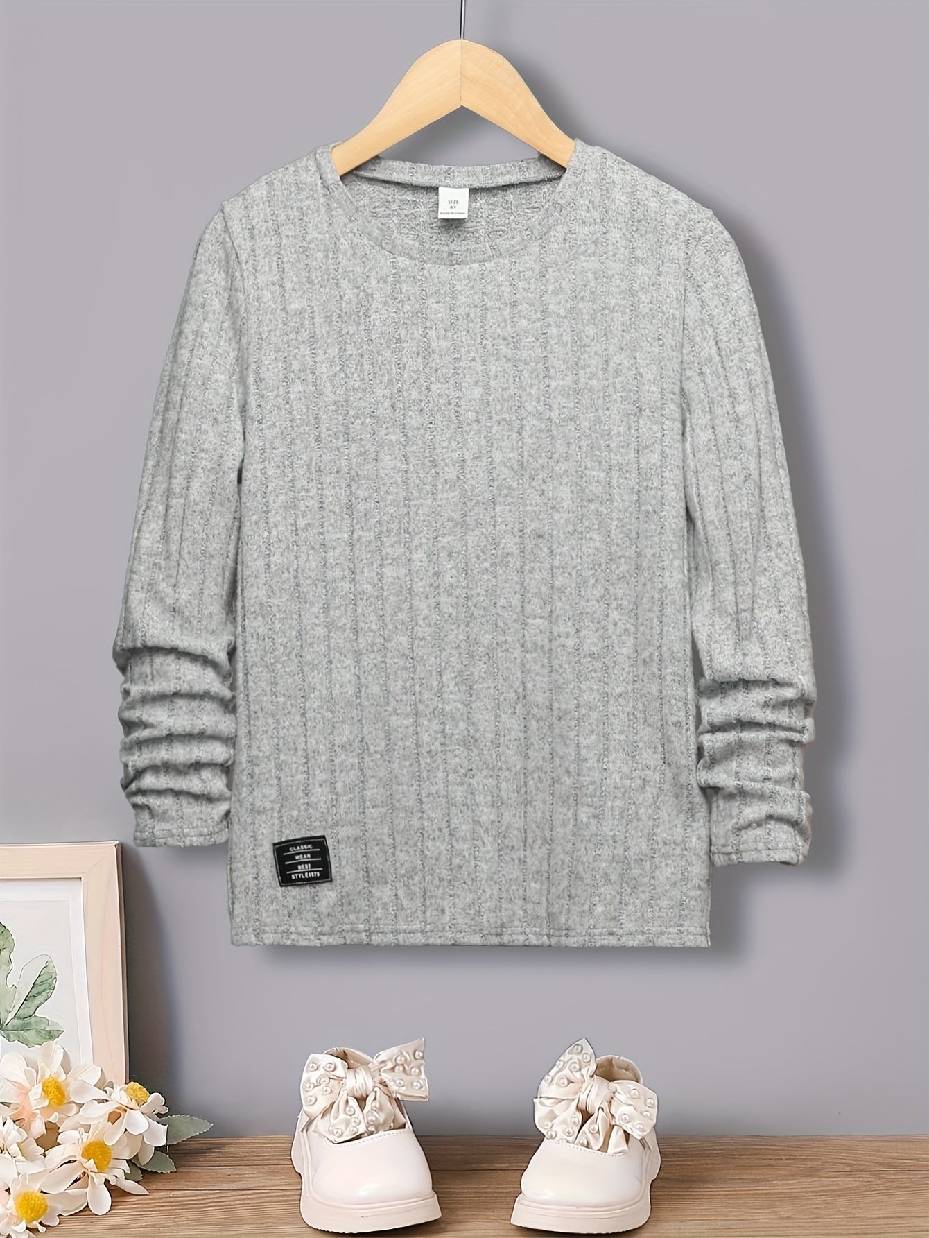 Boys Ribbed Crew Neck Pullover Top - Soft Slight Stretch Polyester, Long Sleeve, Regular Fit, Easy Care - Perfect for Spring, Fall, Winter, and As a Gift