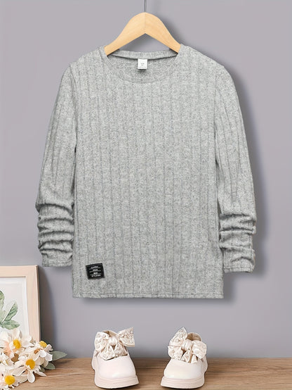 Boys Ribbed Crew Neck Pullover Top - Soft Slight Stretch Polyester, Long Sleeve, Regular Fit, Easy Care - Perfect for Spring, Fall, Winter, and As a Gift