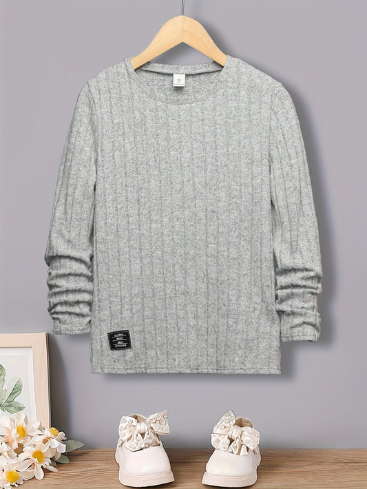 Boys Ribbed Crew Neck Pullover Top - Soft Slight Stretch Polyester, Long Sleeve, Regular Fit, Easy Care - Perfect for Spring, Fall, Winter, and As a Gift
