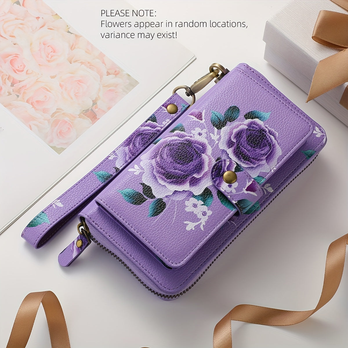 JIMI Elegant Floral PU Leather Clutch - Secure, Large Capacity Multi-Card Holder & Phone Wallet in Casual White