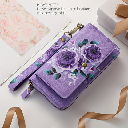 JIMI Elegant Floral PU Leather Clutch - Secure, Large Capacity Multi-Card Holder & Phone Wallet in Casual White